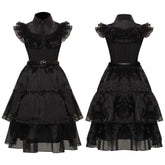 Kinder Mädchen Addams Mittwoch Kleid ärmellos schwarz Kleid